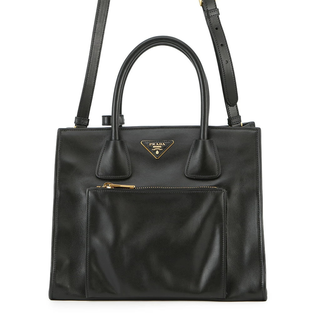 Prada handbag triangle logo leather black bag